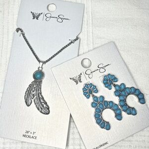Jessica Simpson Faux Turquoise Stone Cross Necklace and Earrings Set
